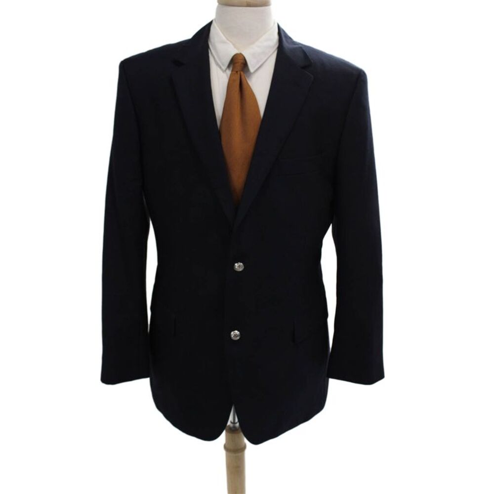 BOSS Mens Virgin Wool Dark Blue Blazer Button Collared Size M